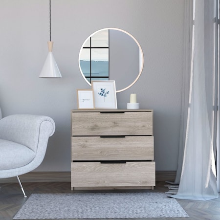 Tuhome Kaia 3 Drawers Dresser, Superior Top, Light Gray CLZ6591